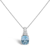 925 sterling silver pendant necklace with blue topaz and diamond accent stones thumbnail 1