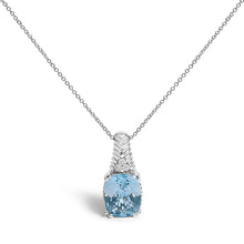 .925 Sterling Silver Blue Topaz and Diamond Accent Textured Pendant Necklace - 18" Inches-0