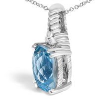.925 Sterling Silver Blue Topaz and Diamond Accent Textured Pendant Necklace - 18" Inches-3