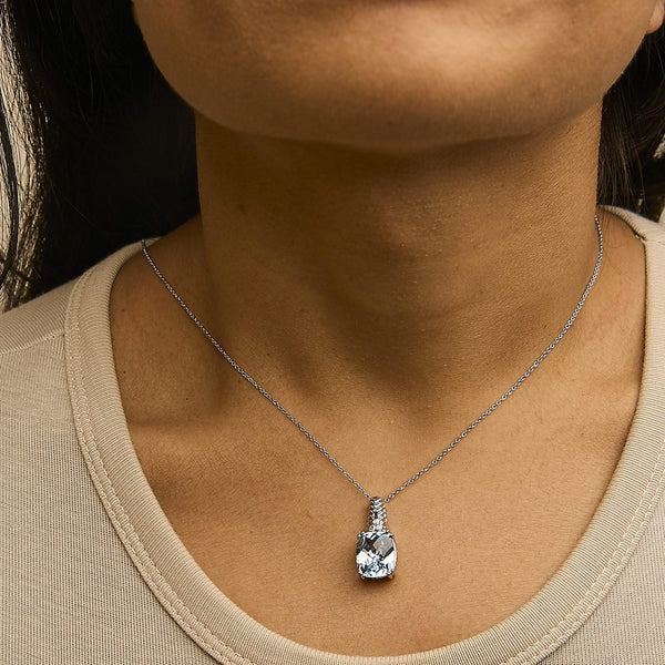 .925 Sterling Silver Blue Topaz and Diamond Accent Textured Pendant Necklace - 18