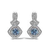 Sterling Silver Cushion Cut Blue Topaz and Diamond Accent Twist Motif Dangle Earrings-0 thumbnail 1