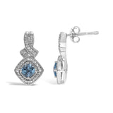 Sterling Silver Cushion Cut Blue Topaz and Diamond Accent Twist Motif Dangle Earrings-3 thumbnail 4