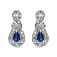 .925 Sterling Silver 4.5 x 3mm Pear Sapphire Gemstone and Diamond Accent Infinity Drop Stud Earrings (H-I Color, SI1-SI2 Clarity)