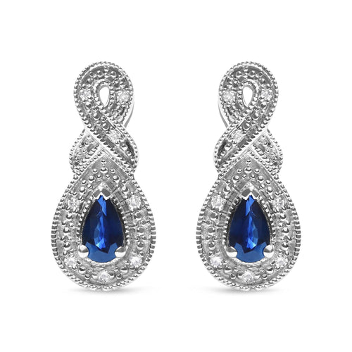 .925 Sterling Silver 4.5 x 3mm Pear Sapphire Gemstone and Diamond Accent Infinity Drop Stud Earrings (H-I Color, SI1-SI2 Clarity)