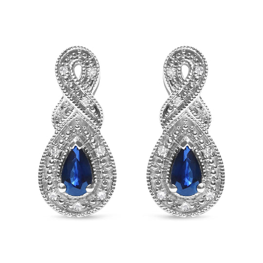 .925 Sterling Silver 4.5 x 3mm Pear Sapphire Gemstone and Diamond Accent Infinity Drop Stud Earrings (H-I Color, SI1-SI2 Clarity)-0