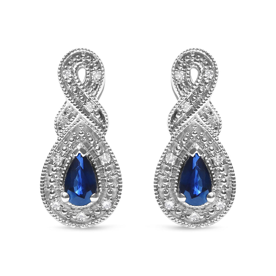 .925 Sterling Silver 4.5 x 3mm Pear Sapphire Gemstone and Diamond Accent Infinity Drop Stud Earrings (H-I Color, SI1-SI2 Clarity)