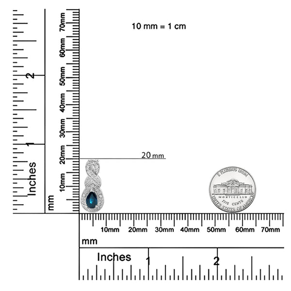.925 Sterling Silver 6x4mm Pear Sapphire and Diamond Accent Infinity Drop 18