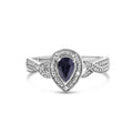 925 sterling silver ring with pear sapphire and diamond halo accent stones
