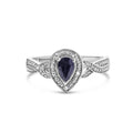 .925 Sterling Silver 6x4mm Pear Sapphire Gemstone with Diamond Accent Fashion Halo Ring-0
