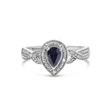 .925 Sterling Silver 6x4mm Pear Sapphire Gemstone with Diamond Accent Fashion Halo Ring-0 thumbnail 1