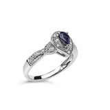 .925 Sterling Silver 6x4mm Pear Sapphire Gemstone with Diamond Accent Fashion Halo Ring-3 thumbnail 4