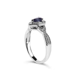 .925 Sterling Silver 6x4mm Pear Sapphire Gemstone with Diamond Accent Fashion Halo Ring-4 thumbnail 5