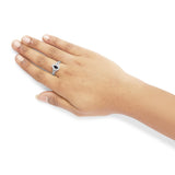 .925 Sterling Silver 6x4mm Pear Sapphire Gemstone with Diamond Accent Fashion Halo Ring-2 thumbnail 3