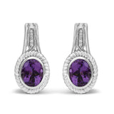 Sterling Silver Oval Purple Amethyst and Diamond Accent Rope Design Drop Earrings-0 thumbnail 1
