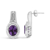 Sterling Silver Oval Purple Amethyst and Diamond Accent Rope Design Drop Earrings-3 thumbnail 4