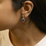 Sterling Silver Oval Purple Amethyst and Diamond Accent Rope Design Drop Earrings-2 thumbnail 3