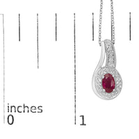 .925 Sterling Silver Red Ruby and Diamond Accent Milgrain Swirl Pendant Necklace - 18