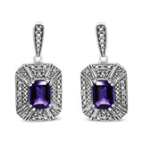 .925 Sterling Silver Diamond Accent and 7x5mm Purple Amethyst Stud Earrings (I-J Color, I2-I3 Clarity)-0 thumbnail 1