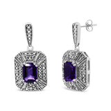 .925 Sterling Silver Diamond Accent and 7x5mm Purple Amethyst Stud Earrings (I-J Color, I2-I3 Clarity)-1 thumbnail 2