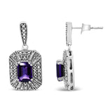 .925 Sterling Silver Diamond Accent and 7x5mm Purple Amethyst Stud Earrings (I-J Color, I2-I3 Clarity)-3 thumbnail 4