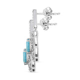 .925 Sterling Silver 7x5MM Emerald Shape Blue Topaz and Diamond Accent Art Deco Halo Style Drop and Dangle Earrings (I-J Color, I1-I2 Clarity)-1 thumbnail 2