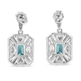 .925 Sterling Silver 7x5MM Emerald Shape Blue Topaz and Diamond Accent Art Deco Halo Style Drop and Dangle Earrings (I-J Color, I1-I2 Clarity)-3 thumbnail 4