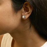 Sterling Silver Pearl and 1/10 Cttw Diamond Floral Twist Stud Earrings-2 thumbnail 3