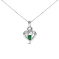 925 sterling silver heart necklace with pear emerald and diamond accent stones