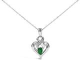 925 sterling silver heart necklace with pear emerald and diamond accent stones thumbnail 1