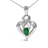 .925 Sterling Silver 6x4mm Pear Emerald and Diamond Accent Heart Pendant Necklace (H-I Color, SI1-SI2 Clarity) - 18 Inches-1 thumbnail 2