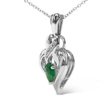 .925 Sterling Silver 6x4mm Pear Emerald and Diamond Accent Heart Pendant Necklace (H-I Color, SI1-SI2 Clarity) - 18 Inches-3 thumbnail 4