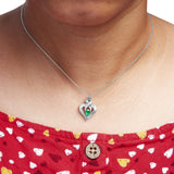 .925 Sterling Silver 6x4mm Pear Emerald and Diamond Accent Heart Pendant Necklace (H-I Color, SI1-SI2 Clarity) - 18 Inches-2 thumbnail 3