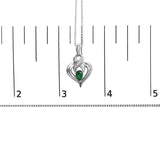 .925 Sterling Silver 6x4mm Pear Emerald and Diamond Accent Heart Pendant Necklace (H-I Color, SI1-SI2 Clarity) - 18 Inches-4 thumbnail 5