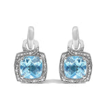 Sterling Silver Cushion Cut Blue Topaz and Diamond Accent Geometric Dangle Earrings-0 thumbnail 1