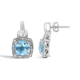 Sterling Silver Cushion Cut Blue Topaz and Diamond Accent Geometric Dangle Earrings-3 thumbnail 4