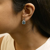 Sterling Silver Cushion Cut Blue Topaz and Diamond Accent Geometric Dangle Earrings-2 thumbnail 3
