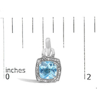 Sterling Silver Cushion Cut Blue Topaz and Diamond Accent Geometric Dangle Earrings