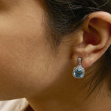 Sterling Silver 8x8mm Cushion Cut Blue Topaz and Diamond Accent Drop Earrings-2 thumbnail 3