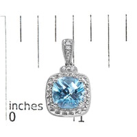 Sterling Silver 8x8mm Cushion Cut Blue Topaz and Diamond Accent Drop Earrings