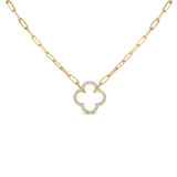 Gold Vermeil 1/10 Cttw Diamond Paperclip Chain Clover Pendant Necklace-0 thumbnail 1