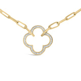 Gold Vermeil 1/10 Cttw Diamond Paperclip Chain Clover Pendant Necklace-1 thumbnail 2