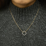Gold Vermeil 1/10 Cttw Diamond Paperclip Chain Clover Pendant Necklace-2 thumbnail 3