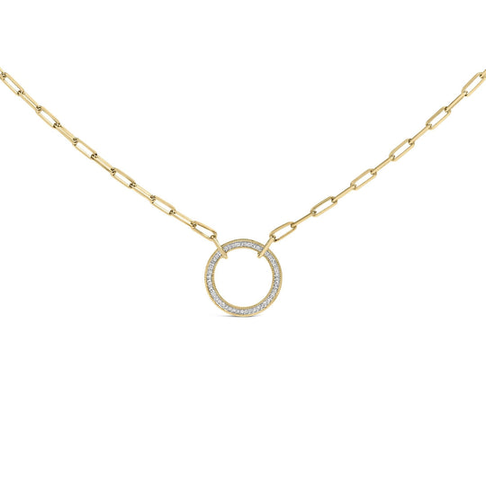 Gold Vermeil 1/10 Cttw Diamond Paperclip Chain Circle Pendant Necklace-0