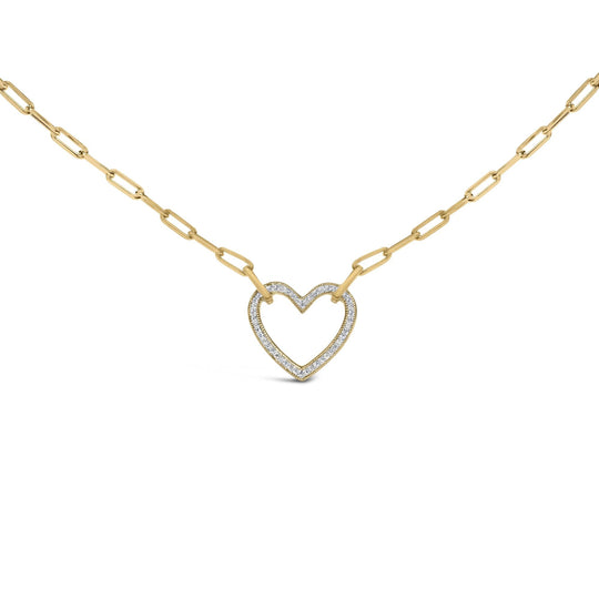 Gold Vermeil 1/10 Cttw Diamond Paperclip Chain Heart Pendant Necklace-0