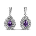 Sterling silver earrings with pear amethyst and pear diamond accent stones