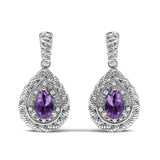 Sterling Silver Pear Cut Amethyst and Diamond Accent Teardrop Drop Earrings-0 thumbnail 1