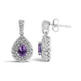 Sterling Silver Pear Cut Amethyst and Diamond Accent Teardrop Drop Earrings-3 thumbnail 4