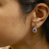 Sterling Silver Pear Cut Amethyst and Diamond Accent Teardrop Drop Earrings-2 thumbnail 3