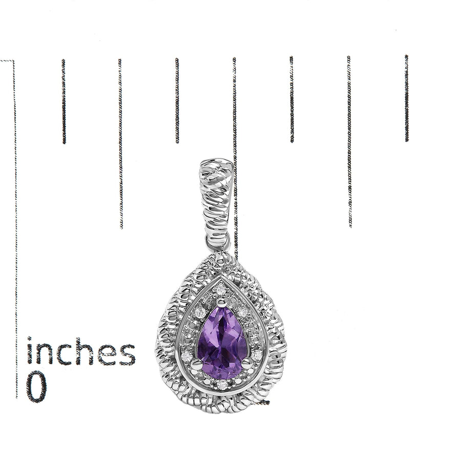 Sterling Silver Pear Cut Amethyst and Diamond Accent Teardrop Drop Earrings
