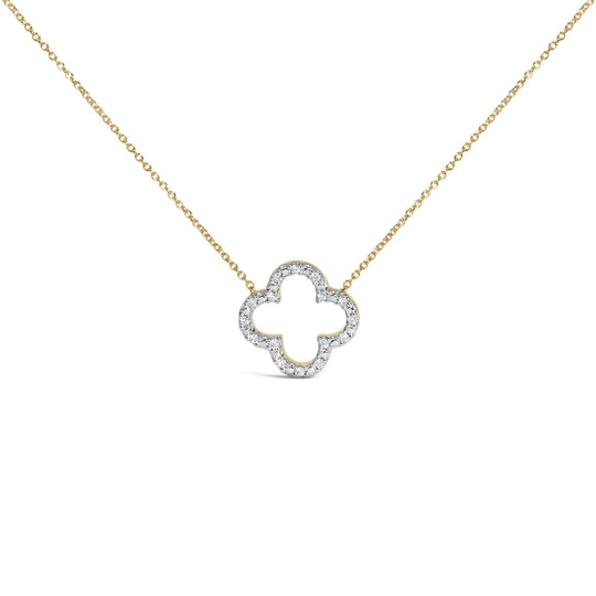 Gold Vermeil 1/10 Cttw Diamond Clover Pendant Necklace-0